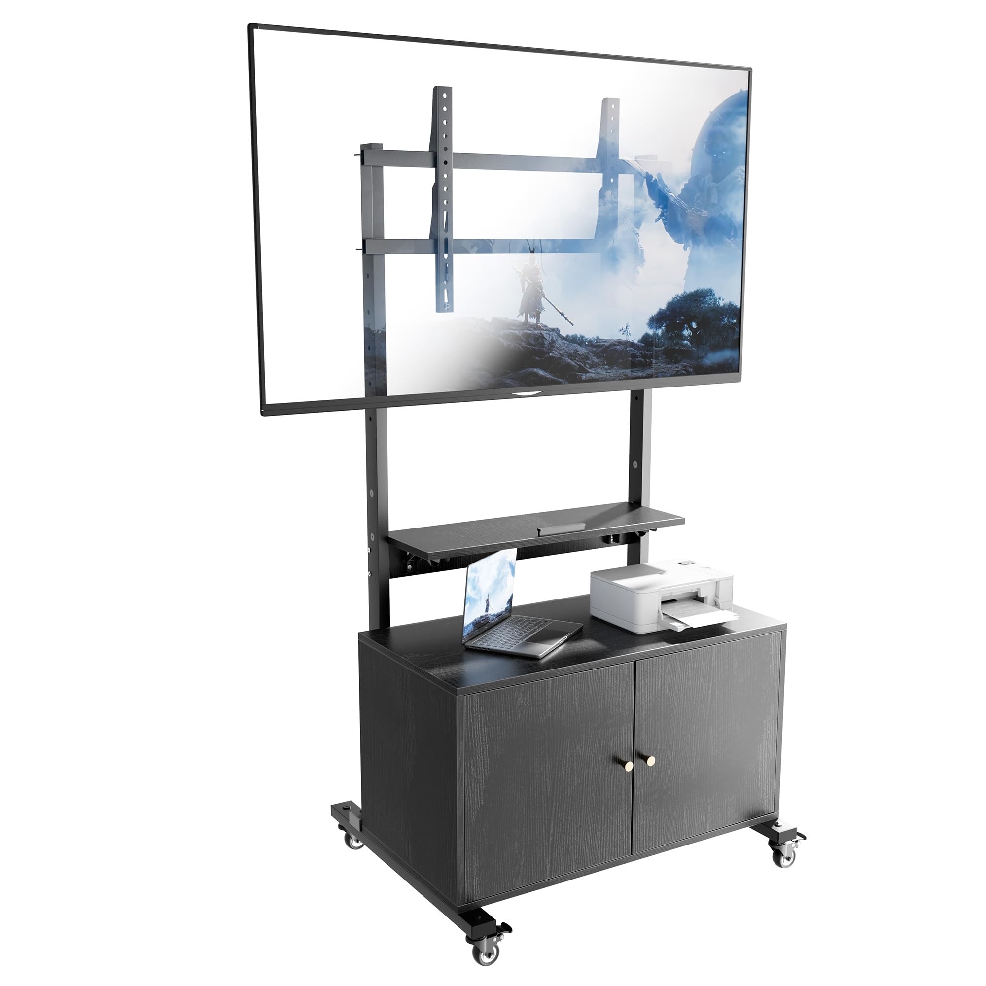 Photo 1 of ****FACTORY SEALED****EZISE Entertainment Center TV Stand with Storage, Height Adjustable Mobile TV Stand with Lockable Wheels, Rollinig TV Cart for 32-75 Inch TVs up to 150 lbs, Max VESA 600×400mm, Black