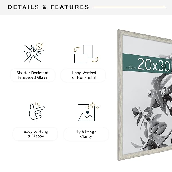 MCS STUDIO GALLERY 20X30 POSTER FRAME GRAY WOODGRAIN ENGINEERED WOOD, VERTICAL & HORIZONTAL WALL HANGING LARGE PICTURE FRAME FOR PHOTOS, POSTERS & ART PRINTS (1-PACK)