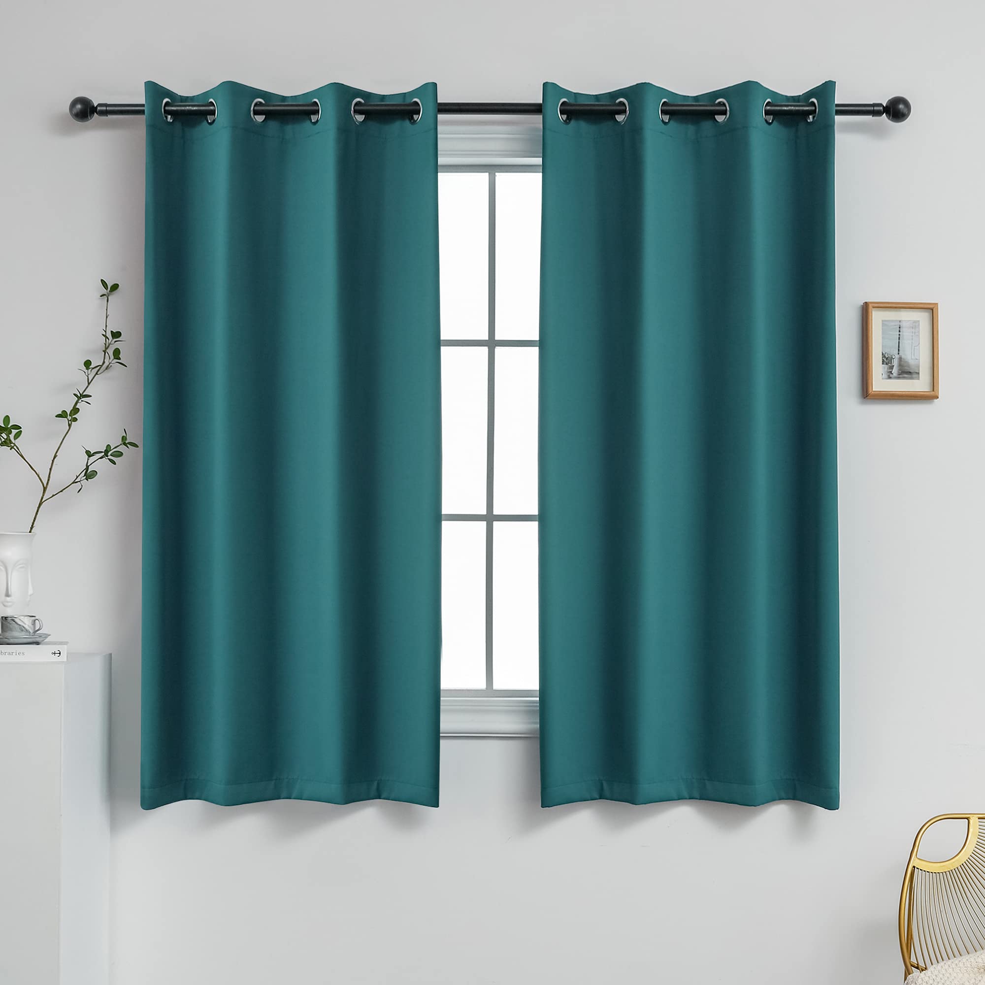 YGO 45 Inch Bedroom Curtains Panels Functional Blackout Curtains Panels for Bedroom Thermal Insulated Privacy Assured 2 Pieces 52 x 45 Inch in Teal