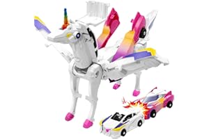 Intoypad Unicorn Collision Transforming Cars Toy for Girls Boys, 2 Magnetic Cars Transform into Magical Unicorn Collision Transforming Robot Cars Toy Deformation Christmas Birthday Gifts for Kids Pink
