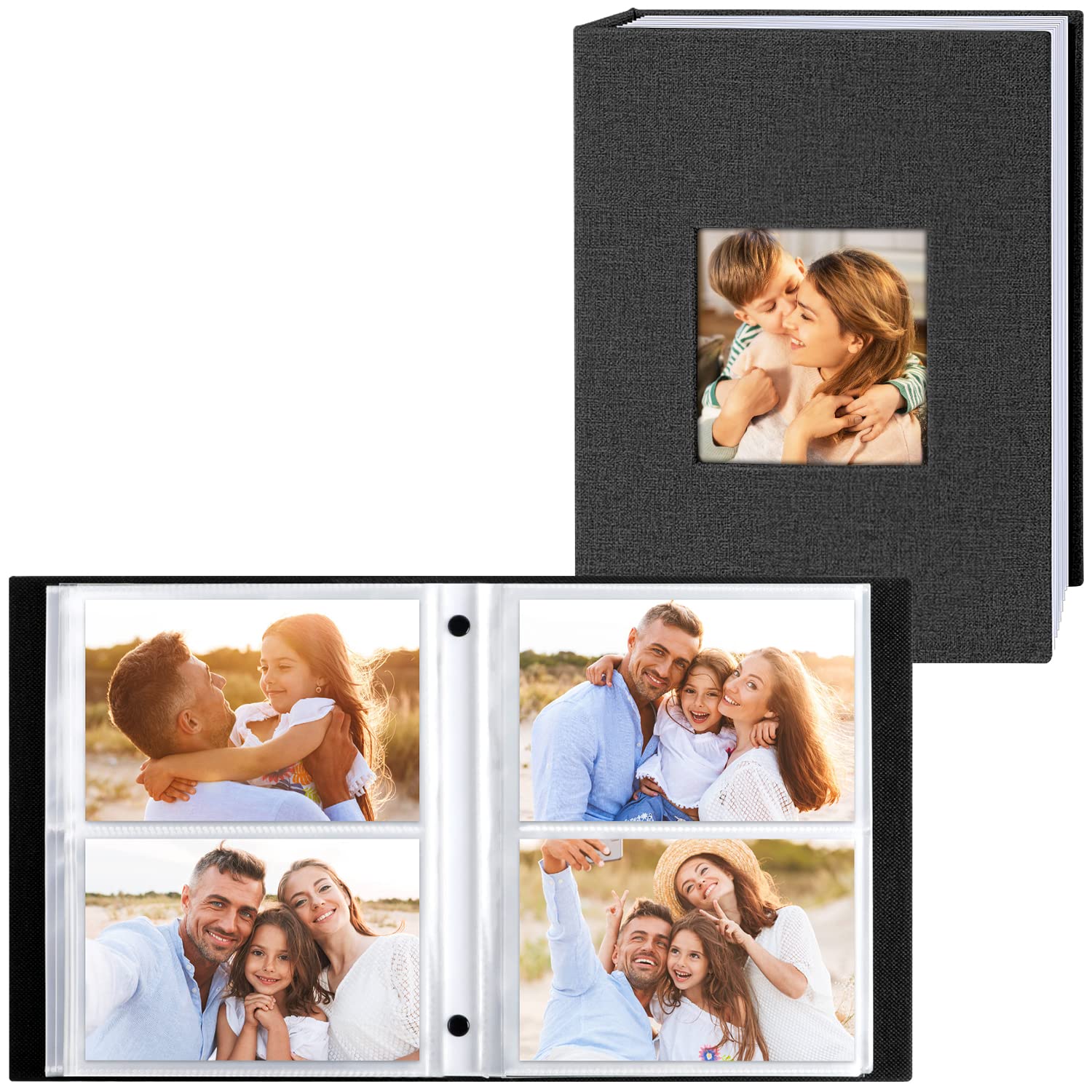 Benjia Photo Album 6x4 Slip in, Linen 200 Pockets Photo Albums Holds Landscape Only 10x15cm Picture Black 2 Packs