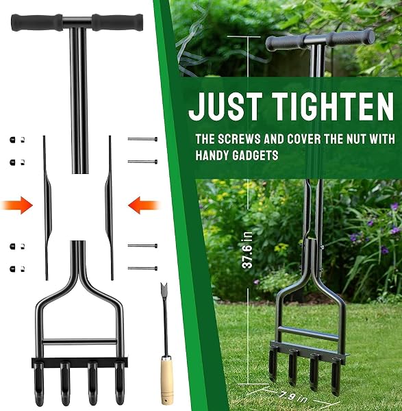 EEIEER LAWN AERATOR – MANUAL CORING TOOL WITH CLEANING TOOL, 4 SLOT AERATION FOR COMPACTED SOIL & GARDEN CARE