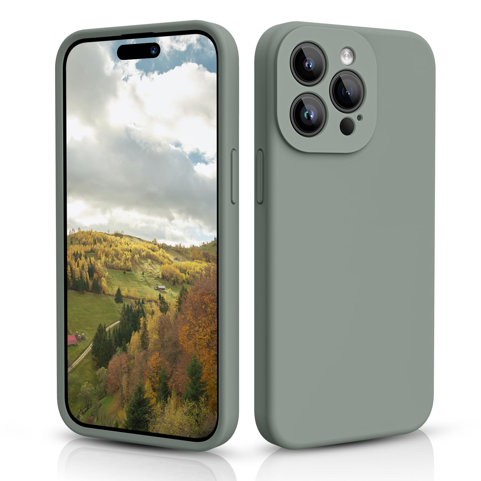 CALOOP Slim-Fit for iPhone 15 Pro Max Case,Skin Soft Liquid Silicone,Sturdy Hard Frame Shockproof Cover with Anti-Scratch Microfiber Lining,Full Protection for Screen and Lens,6.7 inch(Copper Green) — image 1