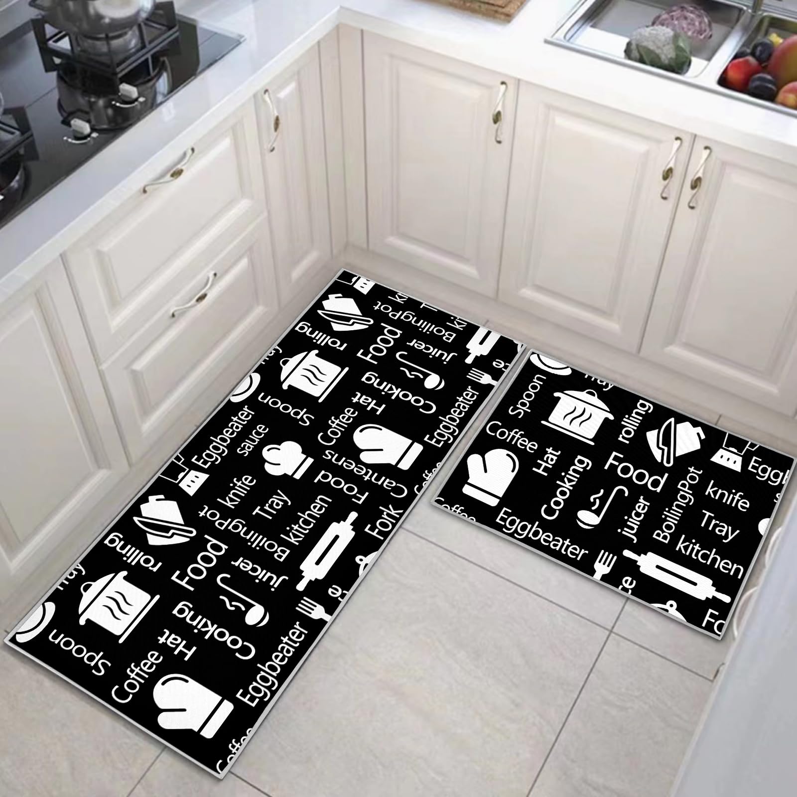 JEFFEL Kitchen Mat Sets Non-slip Durable Kitchen Floor Rug, 2 Pieces Washable Kitchen Mats runner rugs For Kitchen,Laundry,Bedroom (K, 40 x 60 cm (Runner))