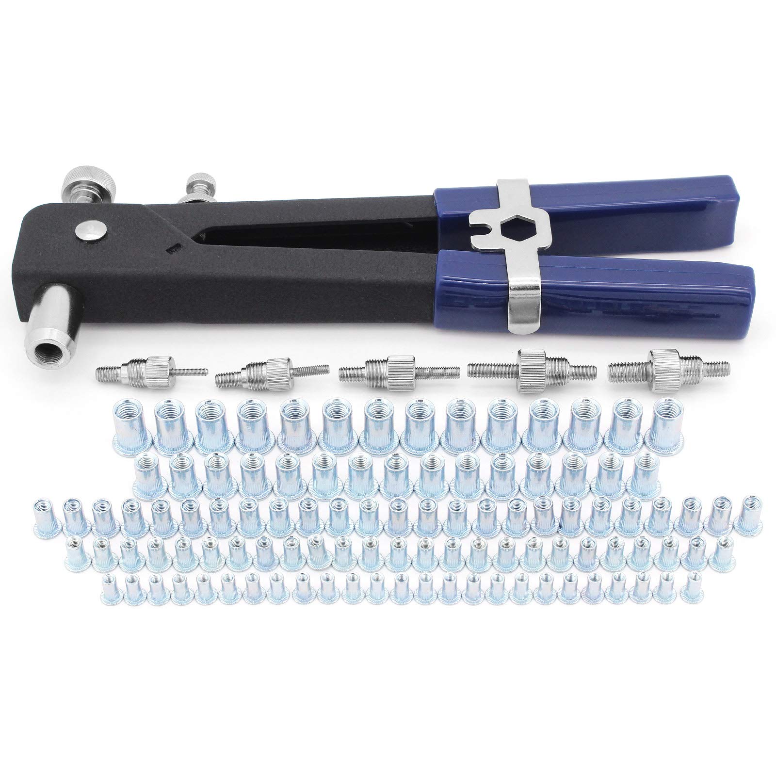 Yuhtech 110Pcs Hand Riveter Kit Rivet Nut Gun, Threaded Rivet Nut Kit Set Nut Rivet Tool Rivet Nutsert Gun Hand Riveter Rivet Nut Gun M3 M4 M5 M6 M8