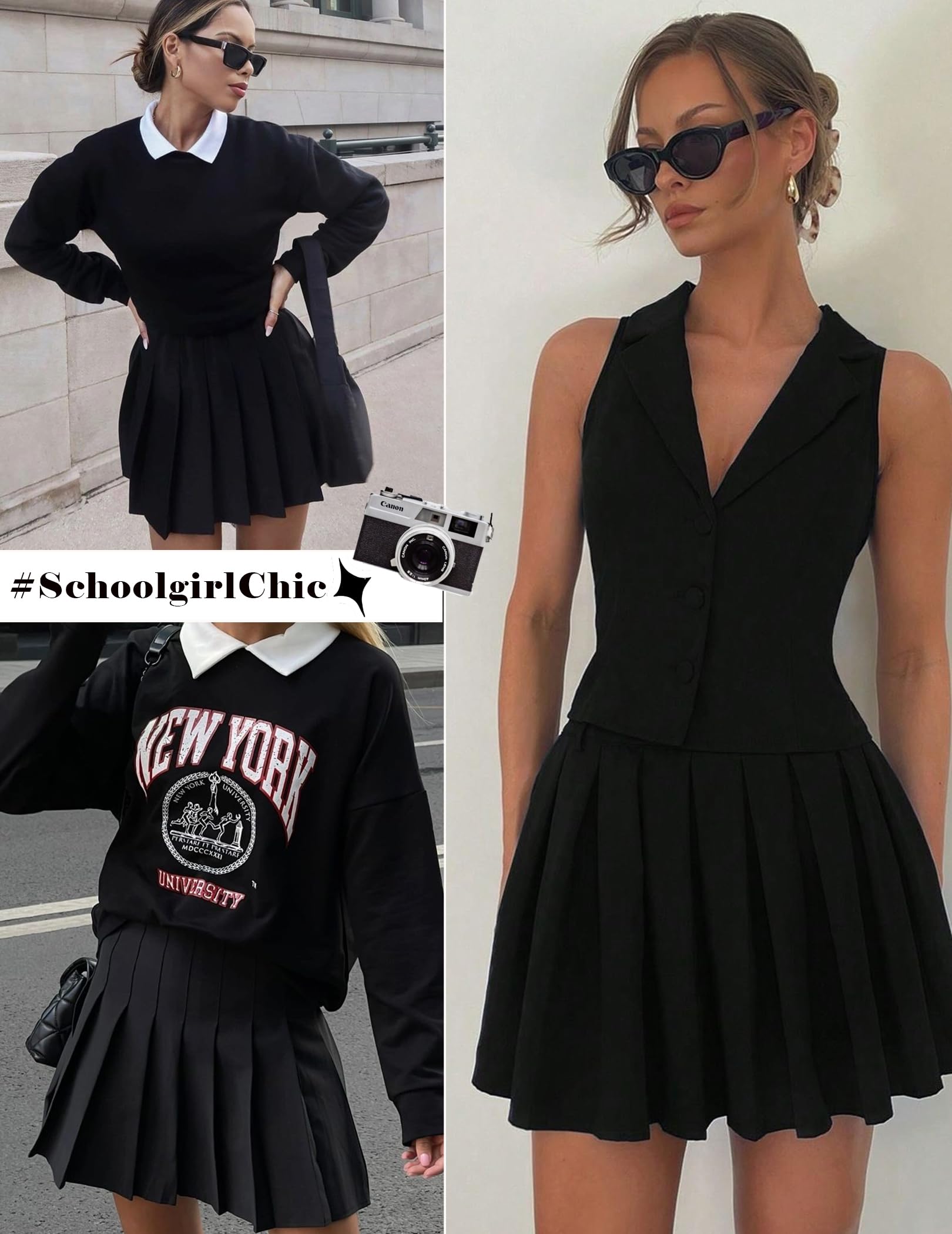 Avidlove Short Pleated Skirts for Women Cheerleader School Uniform High Waist Tennis Skater Mini Skirt （ Black, S