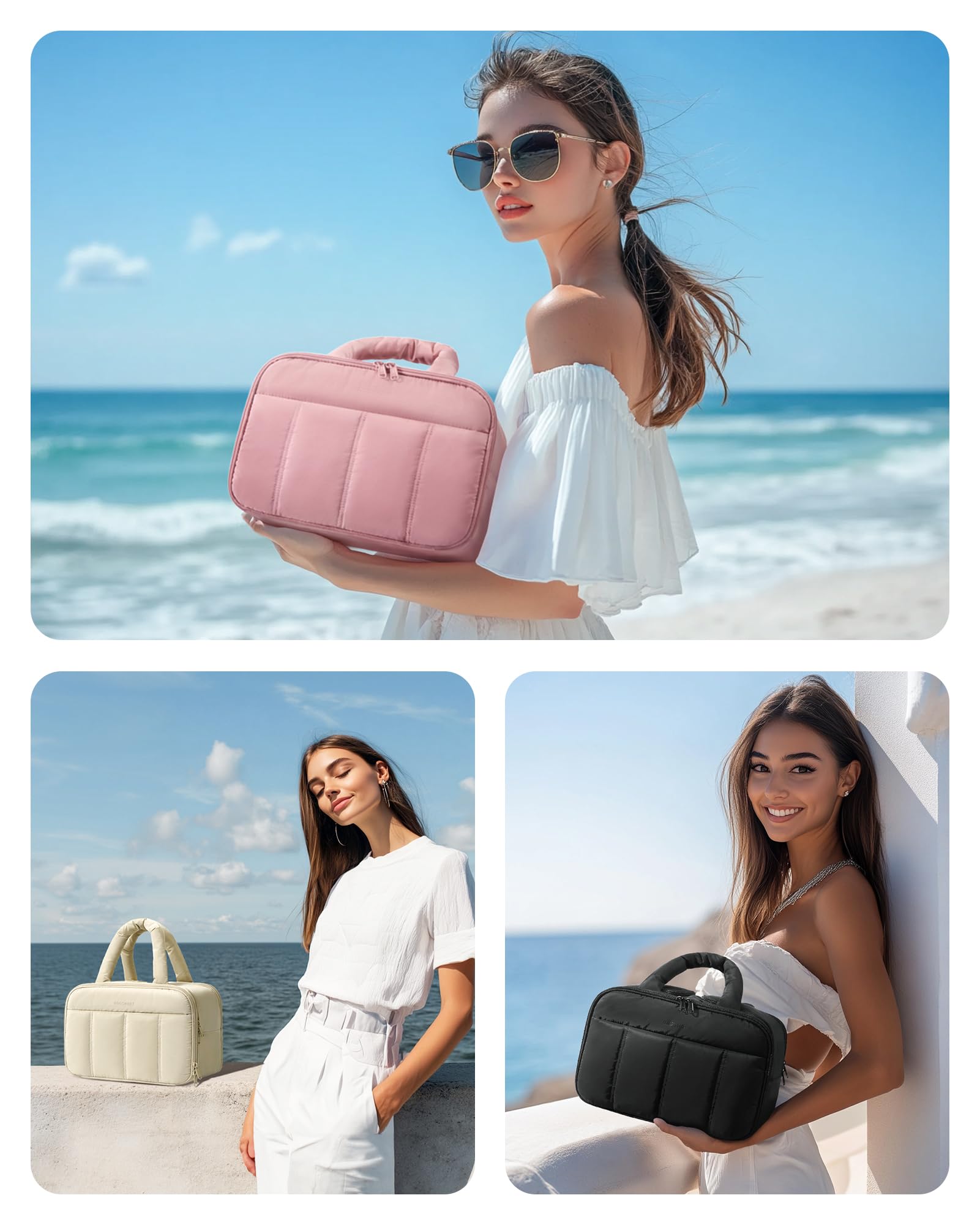 BAGSMART Travel Toiletry Bag, Puffy Large Toiletry Bag for Women, Lightweight Cosmetic Makeup Bag Organizer with Handle for Traveling, Accessories, Essentials, Toiletries （Dark Pink