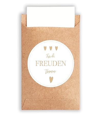 100 Umschläge & 100 Freudentränen Sticker im Vintage-Stil für die Hochzeit | Aufkleber & Papiertüten aus schönem Naturpapier 
