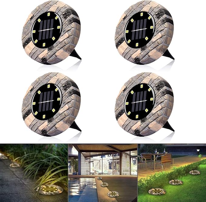 Solarleuchten, Solar Bodenleuchte 8 LEDs Gartenleuchte für Außen, IP65