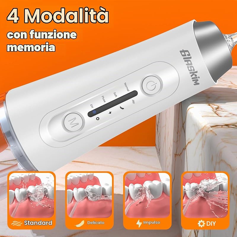 Idropulsore Dentale Portatile Irrigatore Orale Pulizia Denti con 4 Modalità