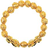 Plated Gold Beaded Bracelets,Feng Shui Bracelets for Women/Men Bead Dragon Lucky Charm Bracelet Pixiu Pi Yao Attract Wealth Money Feng Shui Jewelry 24K Gold Plated Bracelet