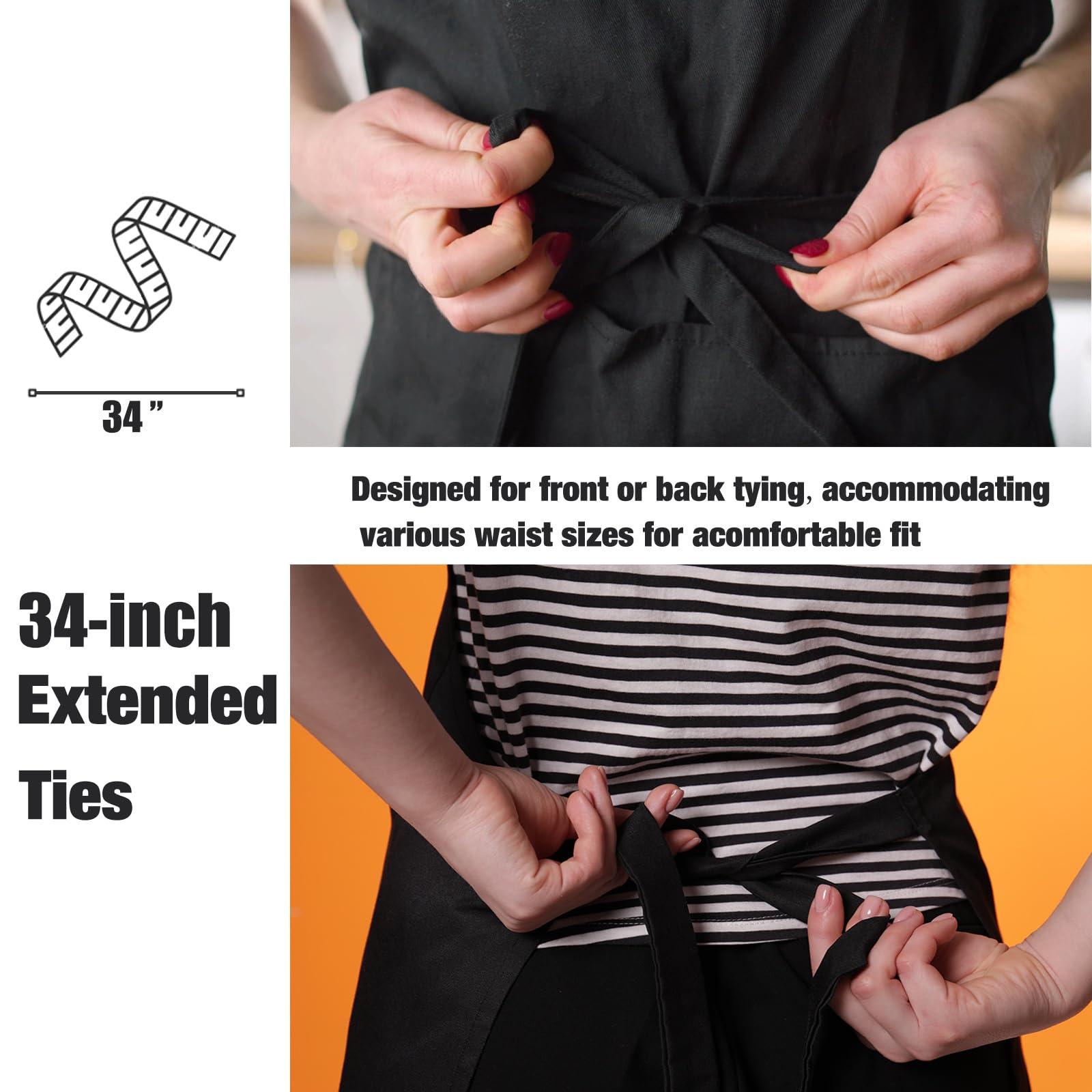 NOBONDO 12 Pack Bib Apron - Unisex Black Apron Bulk with 2 Roomy Pockets Machine Washable for Kitchen Crafting BBQ Drawing