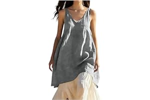 Cotton Linen Long Tank Tops for Women Casual Loose Sleeveless Gauze Tunic Shirts Flowy Boho Summer Mini Dress