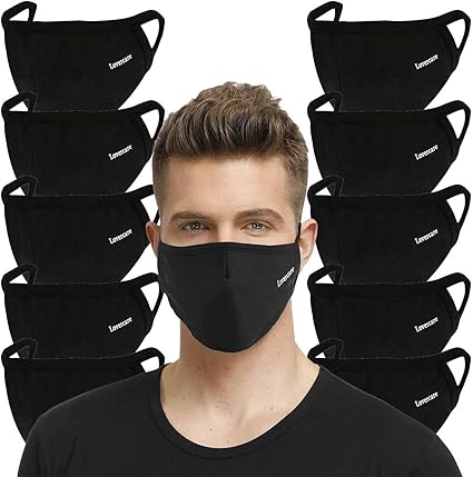 Amazon Com Lovercare Fabric Face Mask Adult Size Breathable Sport Suitable 3 Ply Layers Reusable Washable Waterproof Dustproof Cotton Soft Cloth Mask With Earloop Pack Of 10 Black Health Personal Care