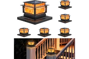SEIIRUUE 6Pack Solar Post Lights Outdoor, Flickering Flame Fence Solar Post Lights, Waterproof Solar Post Cap Lights, Fits 4x4 5x5 6x6 Vinyl/Wooden Posts, Deck Post Lights Solar Powered, Post Lamp for Outside