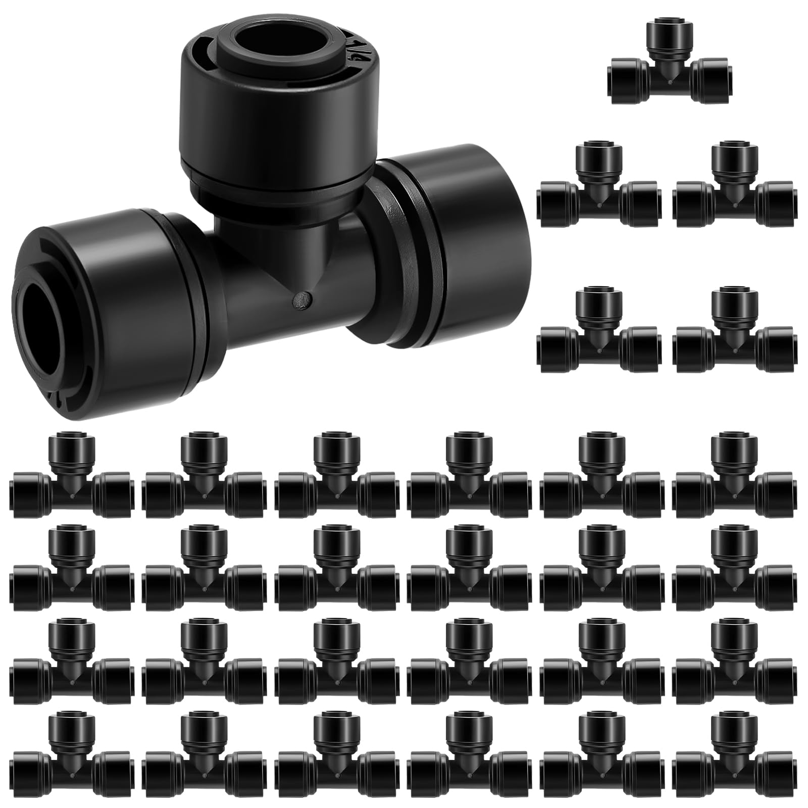 Photo 1 of Glooglitter 30 Pcs 1/4" Drip Irrigation Tee Connectors for Tube Quick Connect Parts Fittings for 1/4 Inch(6.35mm) Irrigation Tubing or Sprinkler(Black,Tee Connector)