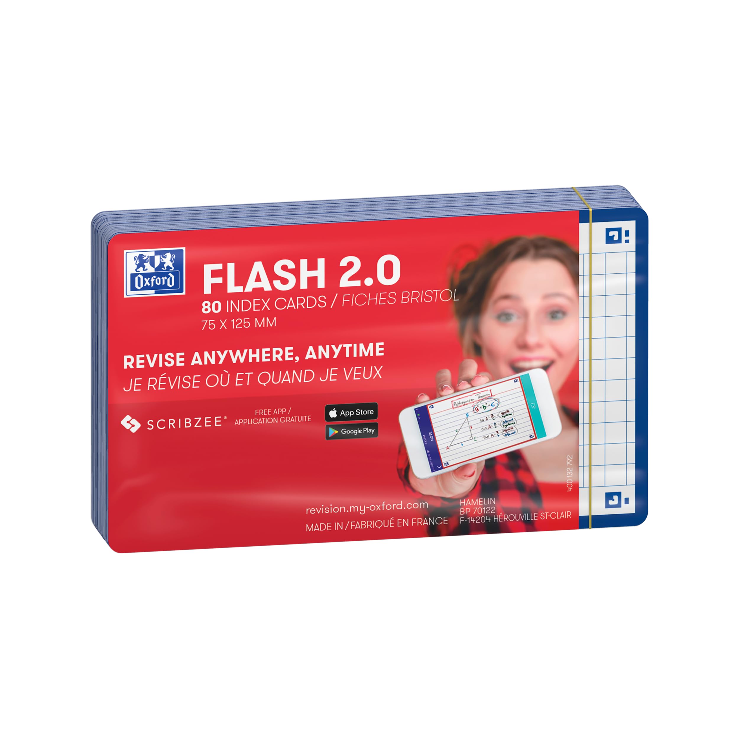 Oxford Flash 2.0 Index Cards A7, Flashcards, 75 x 125 mm, Squared, Navy Blue, Pack of 80