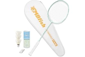 MBFISH Badminton Racket Set with 1 Carbon Fiber Racquet, 3 Shuttlecocks, 2 Replacement Grip Tapes and 1 Badminton Bag - Perfect for Outdoor Games and Gym 5U
