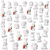 Cinnvoice 50 Pcs Easter Mini Bunny Figurines Resin Miniature Rabbit Figure Small Bunny Cupcake Toppers Bulk Rabbit Cake Decorations for Spring Easter Egg Fillers Party Supplies(Lively)
