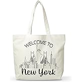 FQPJA Women New York Canvas Tote Bag, Souvenir Gifts For Travel Lovers, Reusable Grocery Folding Shopping Tote, Aesthetic Shoulder Bag, Thanksgiving Christmas Gifts For Friends Colleagues -A24