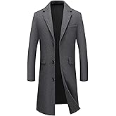 FTIMILD Mens Wool Blend Long Trench Coat Notch Lapel Single Breasted Overcoat with Pockets