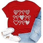 Cutesong Valentines Shirt for Women Romantic Love Heart Bow T-Shirts Valentine Day Lover Tee Tops