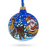 Santa in The Woods Glass Ball Christmas Ornament 3.25 Inches