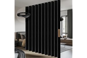 AJAZZ 100% Blackout Accordion Room Divider Curtains - with Flexible Ceiling Track Total Privacy Sound Proof Curtains Suitable for Bedroom Patio Sliding Door(Black, W100 x L84, 1 Pack)