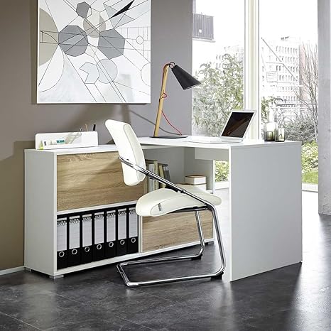 Pharao24 Buro Schreibtisch Mit Regalteil 120 Cm Breit Amazon De Kuche Haushalt