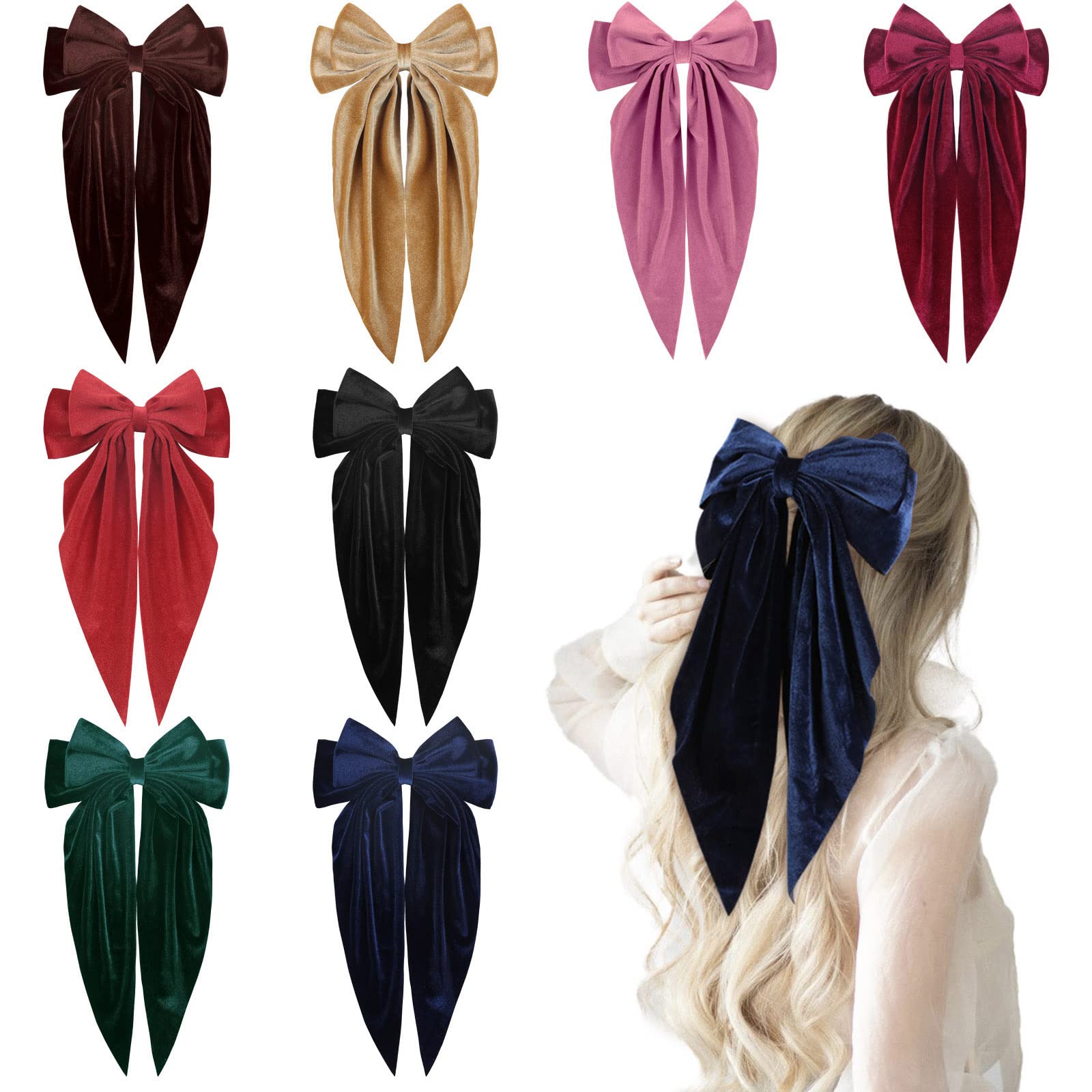 Photo 1 of VOBOBE 8PCS Big Velvet Hair Bows for Women Girls 8 Inch Layered Bows Barrette Hair Clip Hair Accessories