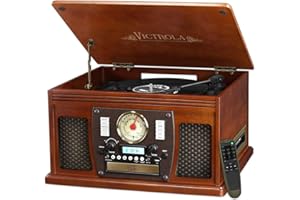 Victrola Navigator 8-in-1 Bluetooth Record Player with Built-in Speakers– 3 Speed Turntable, CD Player, Cassette, FM Radio, USB, RCA Out, Headphone Jack, Wireless Music Streaming, Real Wood (Mahogany)
