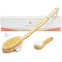 Natural Dry Brush Set for Body and Face - Exfoliate, Stimulate Lymphatic Drainage, Reduce Cellulite - Dry Skin Brushing with
