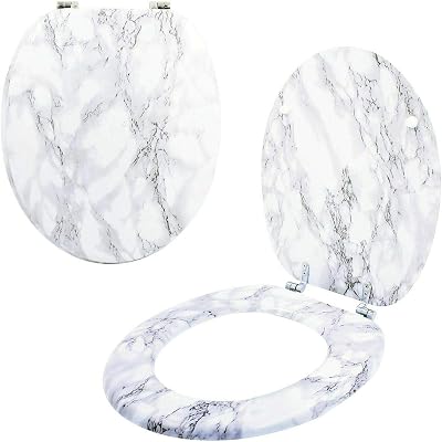 Optimal Products Marble Effect Toilet Seat Antibacterial Chrome Hinges Easy