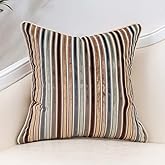 Yangest Brown Striped Throw Pillow Cover Multicolor Velvet Cushion Cover Modern Bohemian Pillowcase for Sofa Couch Bedroom Living Room Home Christmas Decoration,20x20 Inch