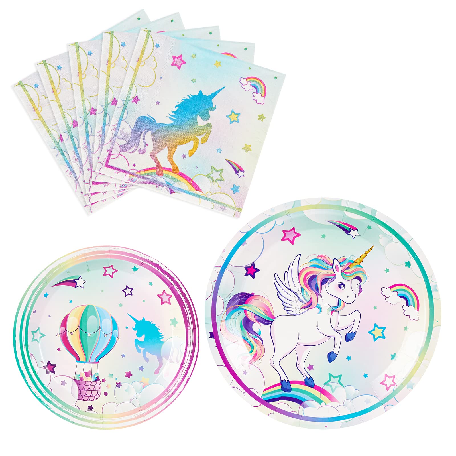 WERNNSAI Unicorn Party Plates and Napkins - 48 PCS Rainbow Unicorn Party Supplies for Girls Disposable Dinner Dessert Plates Napkins Tableware Set Serves 16 Guests