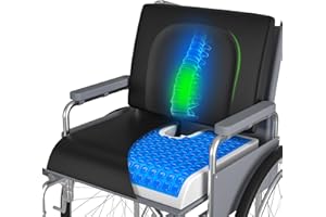 HEIWECAN Wheelchair Cushions, 18''x16''x 3'' Gel Wheelchair Seat Cushion with Lumbar Pillow, (2-Piece Set) for Relieve Sciatica, Back, Coccyx, Pressure Sore, Pressure Relief, with Anti-Slip Cover, Strap