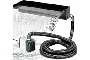 Pulaim Pond Waterfall Spillway with Pump Kit, Includes 24” Stainless Steel Waterfall Box, 125W 1453GPH Pond Pump, Long Enough Bellows, No Need to Buy Additional Parts