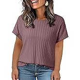 Eytino Plus Size Tops for Women Summer Casual Crewneck Short Sleeve Ribbed Knit T-Shirts Blouses(1X-5X)