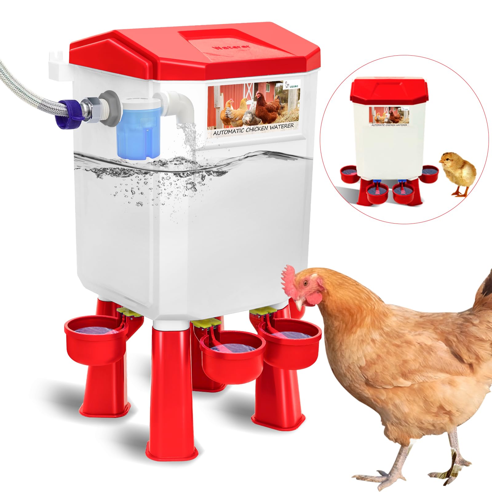 Photo 1 of Lilyang Float-Controlled Automatic Chicken Waterer for Continuous Fresh Water, Self Filling Chicken Waterer with 60 Inch Water Hose (One End 3/4''), Suitable for Quail Duck Turkey