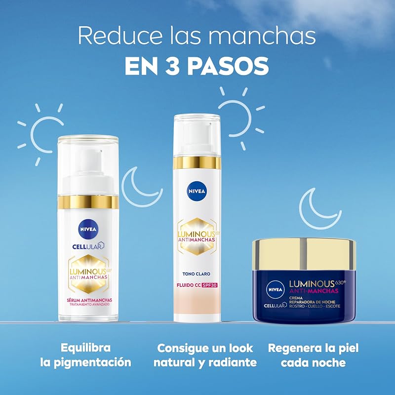 Cellular Luminous630 - Fluido CC Antimanchas SPF30 3-en-1 - CC Cream Triple Acción - Cubre y Reduce las Manchas - Protector Solar Facial con Color - Todo Tipo de Piel - Tono Claro - 40 ml