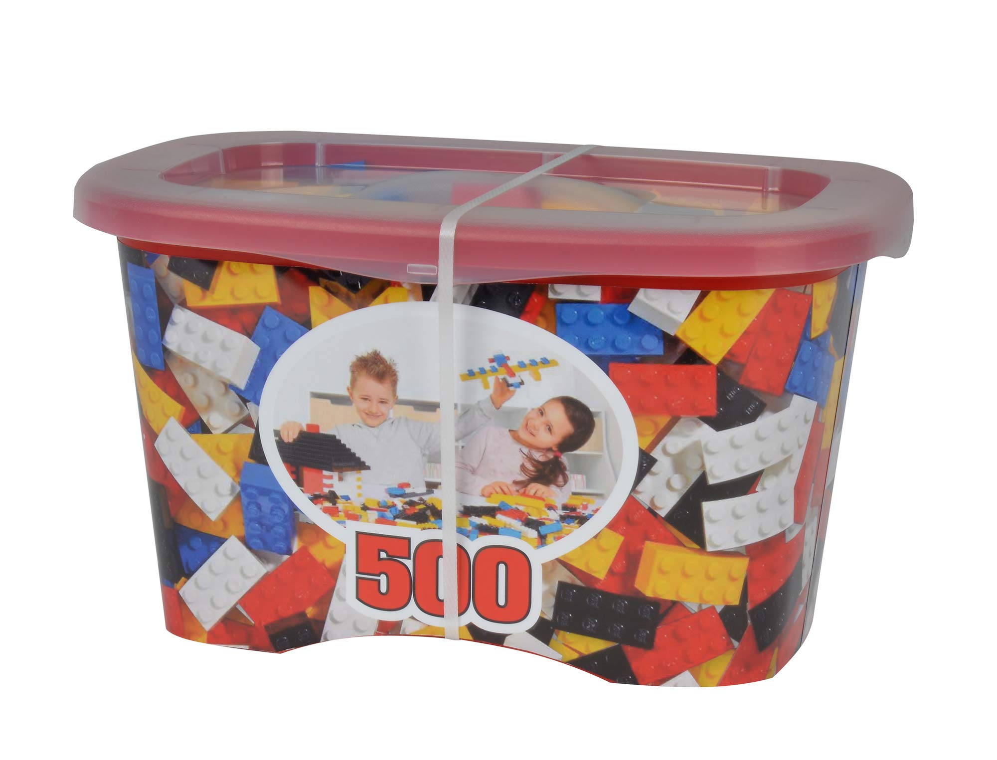 Simba 104114201 Blox 500 Building Blocks for Children from 3 Years 8 Brick Box without Base Plate Fully Compatible Mixed Colours Black Red White Yellow Blue