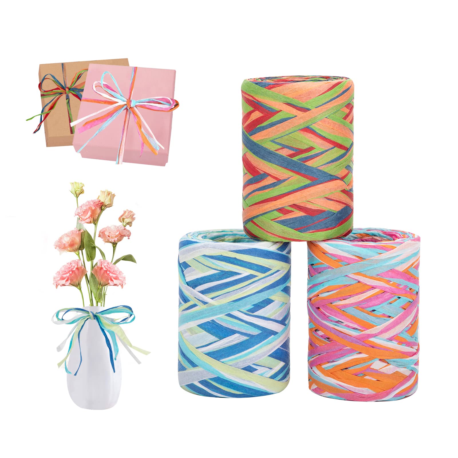 Colored Raffia Paper Ribbon 240M Multicoloured Craft Paper Ribbon Paper Decorative String Raffia Cord String for Gift Wrapping DIY Crafts