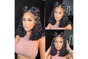 SODLIS Short Bob Wigs 13x4 Deep Curly Lace Front Wigs Human Hair For Black Women Glueless HD Lace Front Wigs Human Hair Pre Plucked with Baby Hair Natural Hairline (12 Inch)