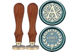 VSECUON Flower Initial Alphabet A Wax Seal Stamp & Eucalyptus Love Sealing Stamp with Wax Stamp Brass Head Ideal for Wedding Invitations Gift Wrapping Christmas (Floral A)
