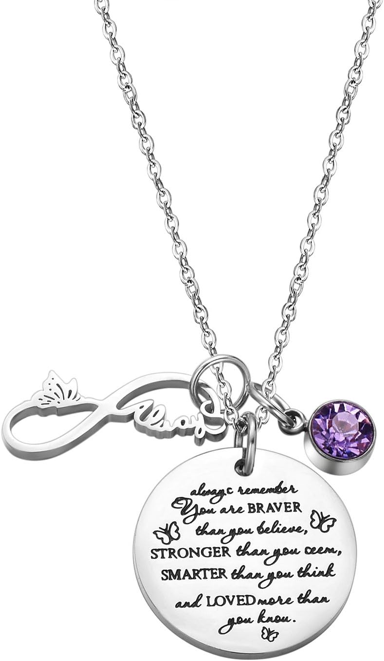 FullrainbowYou Are Braver Than You Believe Stainless Steel Birthstone Necklace Gift For Girls