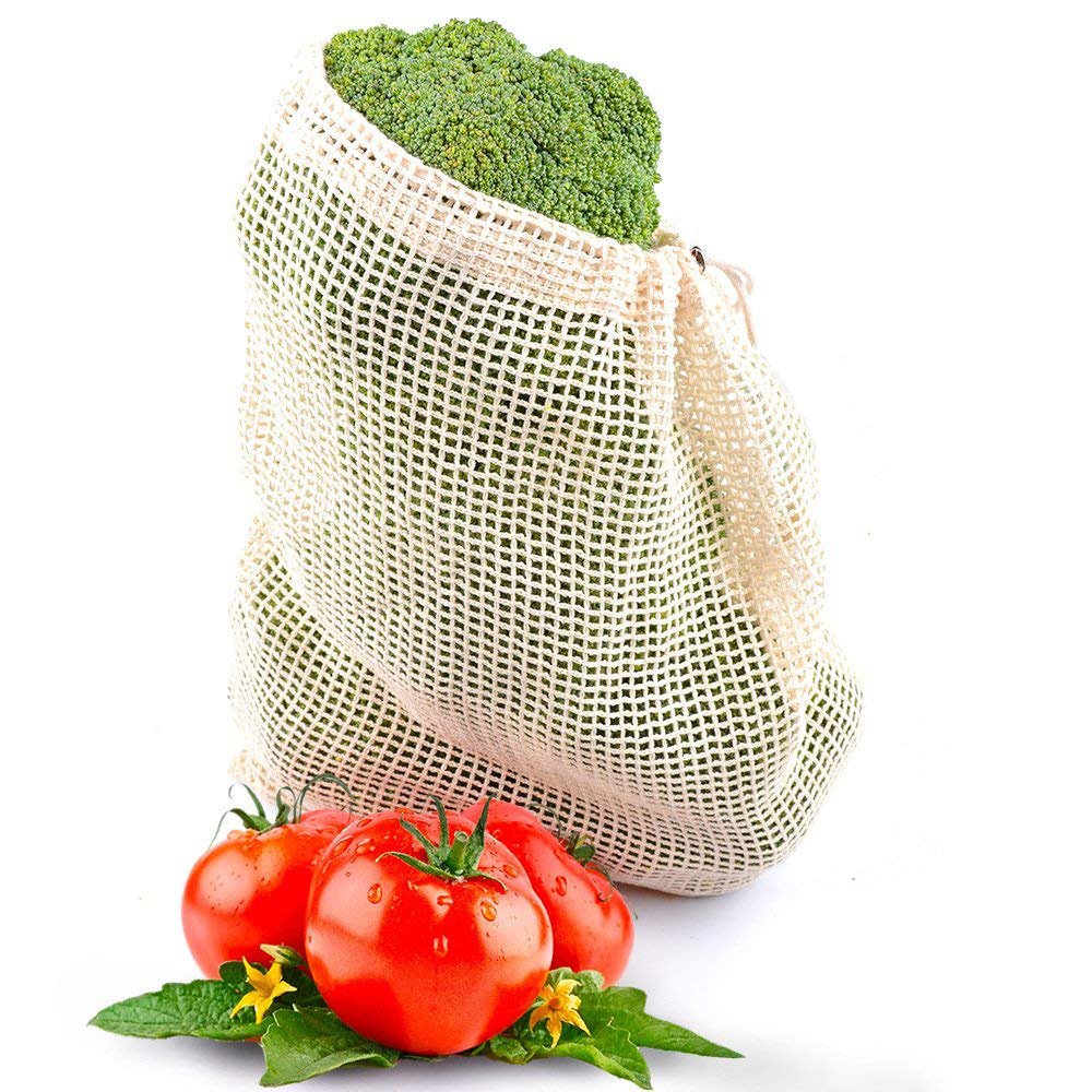 Reusable Produce Bags, DayBuy Organic Cotton Grocery Bag[Natural Cotton Mesh is Biodegradable][Zero-Waste] for Grocery Shopping and Storage, Recyclable, Washable - Set of 9 (3 ea. S, M, L)