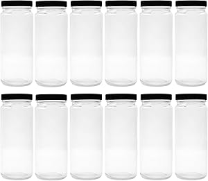 Cornucopia 16oz Glass Juice Jars (12-pack); Reusable Clear Glass Containers with Lids for Juicing, Smoothies, Kombucha, and Iced Tea