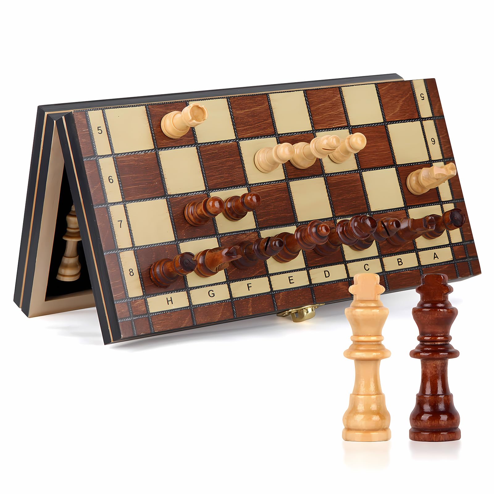 Wooden Chess Set for Adults, OOCOME Magnetic Travel Chess Board Foldable Boards Game with Portable Storage Board for Beginners, Gift for Children, Family and Friends — image 1