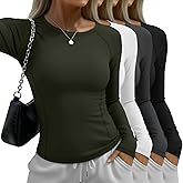 Sweetyweee 4 Pack Women's Long Sleeve Shirts Compression Crew Neck Tops Athletic Slim Fit Undershirts for Yoga Gym