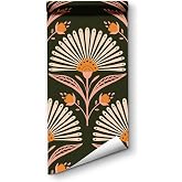 Eedvrko Peel and Stick Wallpaper -Blooming Fan Shaped Floral Wallpaper, Removable Contact Paper in Black Modern Design for Bathroom, Bedroom, Living Room Laundry Decor 17.7&rdquo;&times;118&rdquo;